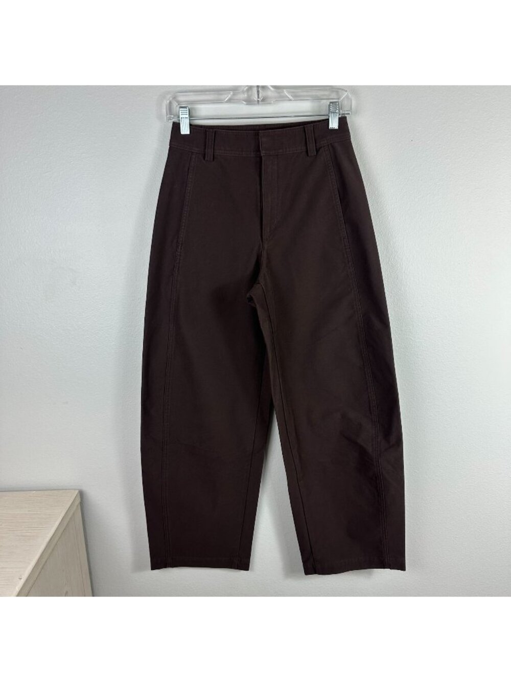 Uniqlo Brown Barrel Pants 26" High Rise Minimalist Contemporary Business Casual